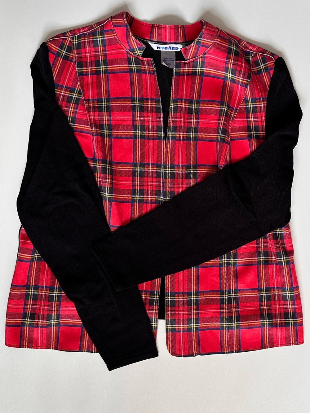 Peter Nygard Red Plaid Jacket with Black Sleeves